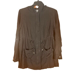 Torrid Black Utility Jacket Cotton Drawstring Waist Hooded Size 0